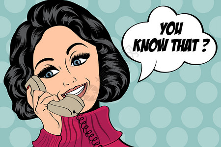 波普艺术可爱复古女人在谈电话的漫画风格图片