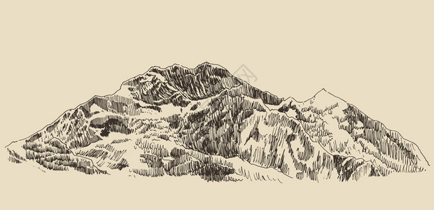 登山节手工绘制的轮廓的山插画