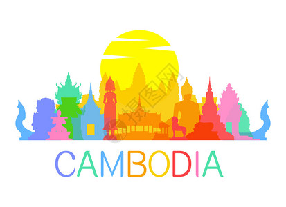 高棉柬埔寨旅游地标插画
