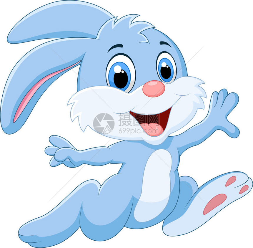 卡通兔子奔跑和快乐的矢量插图图片