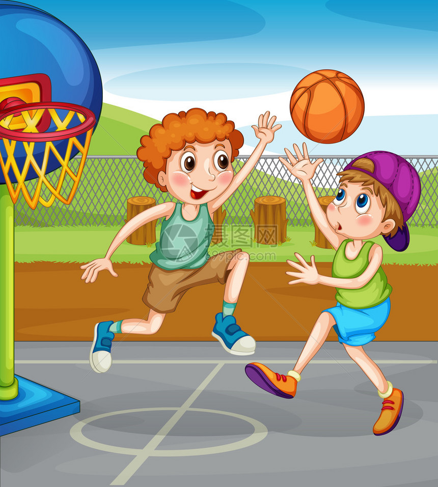 两个男孩外边打篮球图片