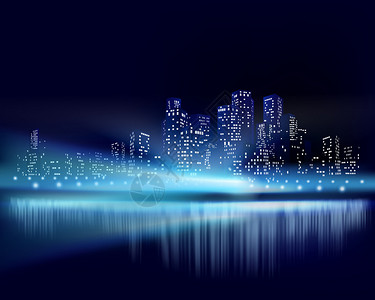 中城在晚上的城市景观矢量图设计图片