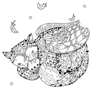解梦手画的涂鸦大纲只猫在睡觉插画