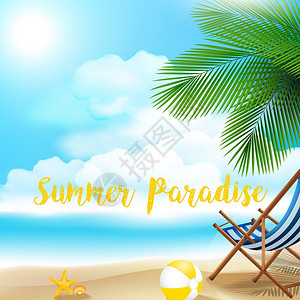 沙滩排球海星和贝壳的夏日假期图解图片