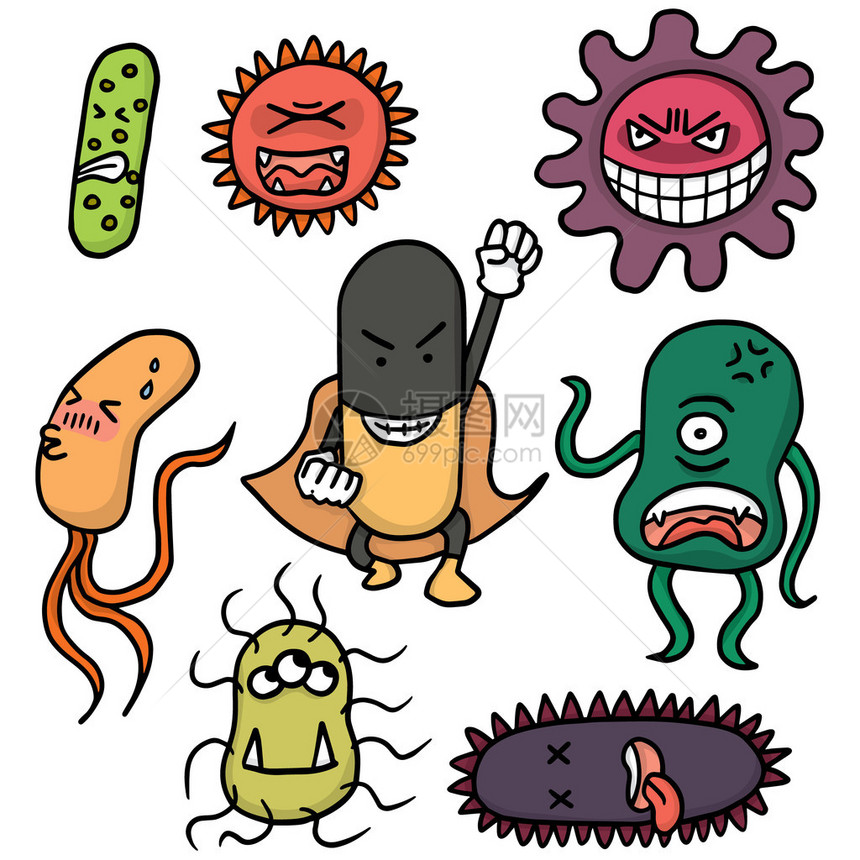 细菌和抗生素的向量集图片