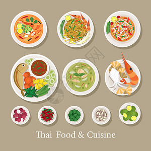 大蒜炒腊肉传统著名菜单泰国文化插画