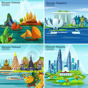 泰国真理寺亚洲旅行2x2设计概念插画