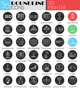矢量3D打印建模圆白色黑色图标集现代图片