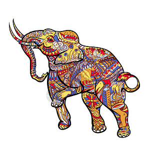 大象以优雅的装饰图案与张贴泰国传统艺术手绘风格和着色矢量插图背景图片