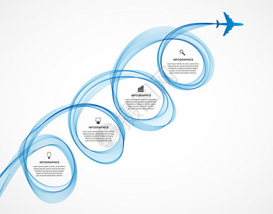 飞机拉烟抽象的信息图表飞机和波蓝色的烟雾矢量图设计图片