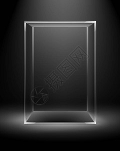矢量空透明玻璃盒矩形立方体在暗黑背背景图片