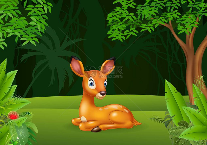 坐在丛林中的卡通鹿图片