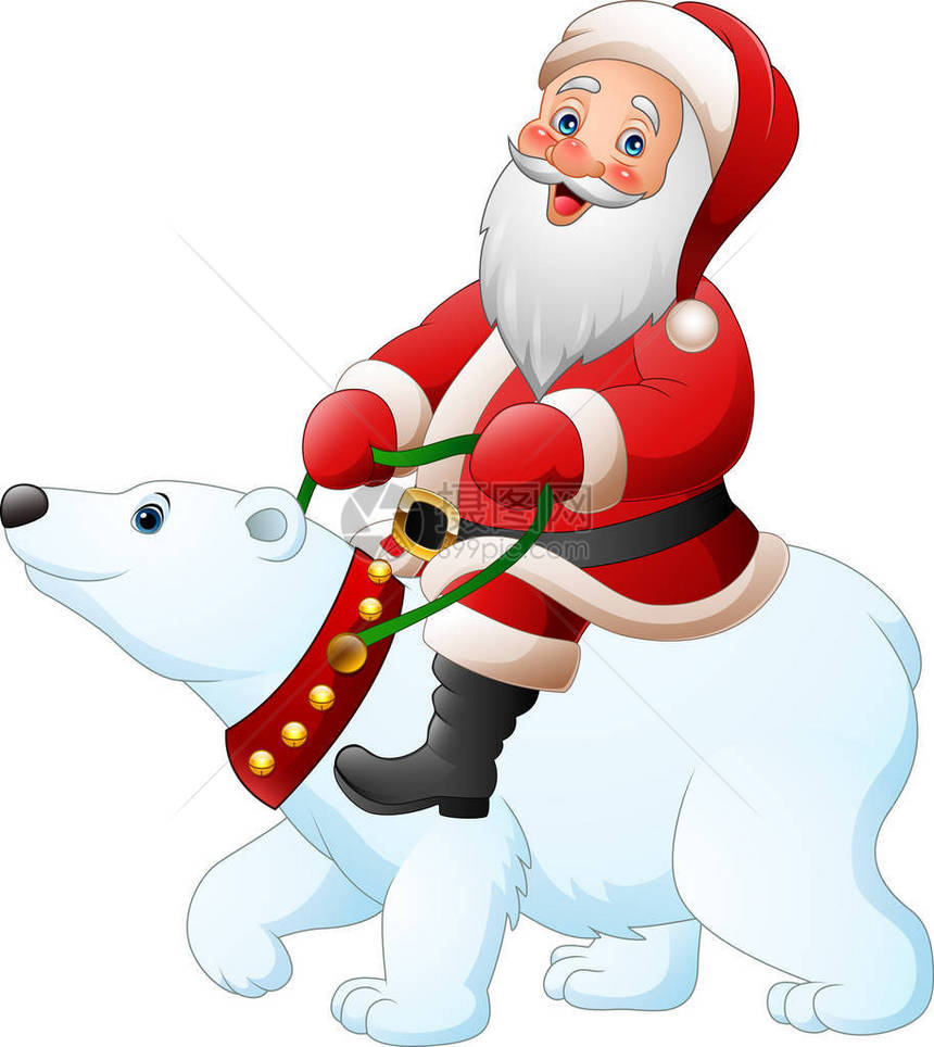 卡通圣诞老人骑北极熊图片