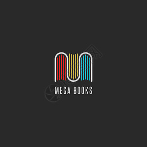 书店标志理念字母M形式的彩色书籍标志出版商图书馆和百科全书的标志图片