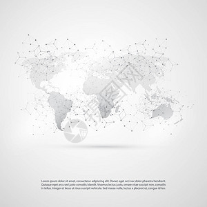 云计算和网络与世界抽象创意设计元素的模板与透明几何灰色丝网技术概念的背景下全球数字网络连接背景图片