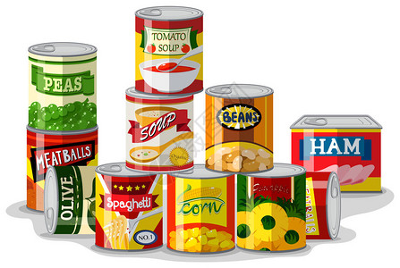 不同类型的罐头食品背景图片