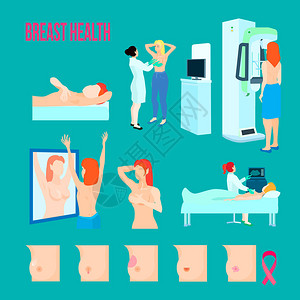 提高认识乳腺疾病图标集插画