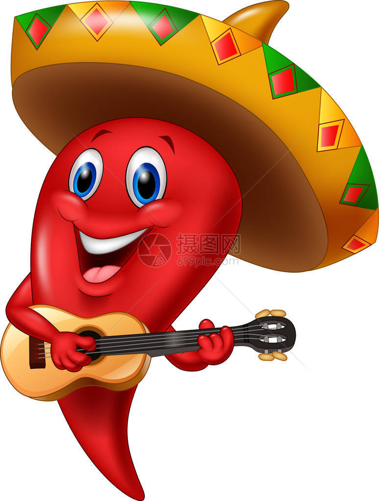 红辣椒墨西哥流浪乐队戴阔边帽弹着吉他图片