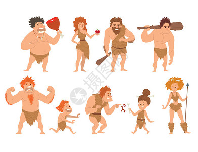 穴居人原始石器时代卡通尼安德塔人人物进化矢量图图片