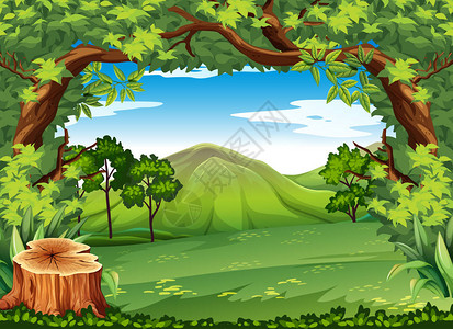 绿树的山景图片