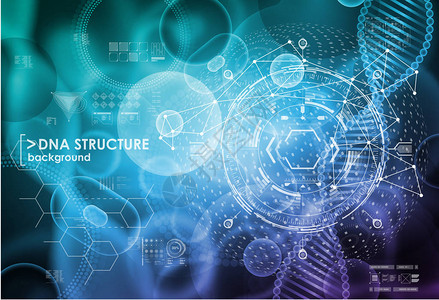 具有界面元素的细胞和DNA背景HUD用于医疗应用程序的U图片