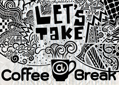 探店封面让我们喝杯咖啡休息刻字咖啡的报价手绘v插画