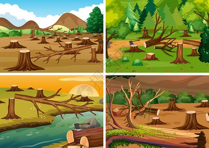 四个场景的森林砍伐图片