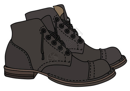两只旧深色皮鞋带靴的手绘图背景图片
