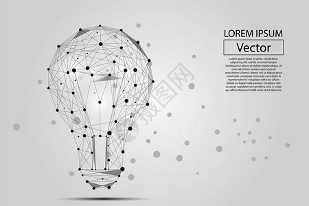 由点线条和形状组成的灯泡的抽象图像矢量商业说明空间聚体图片