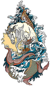 加尔比神话的海马海马插画