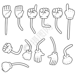 竖中指手势向量集的卡通手臂插画