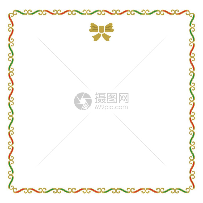 金黄和绿色空的圣诞节边界笔记卡片在白色背景图片