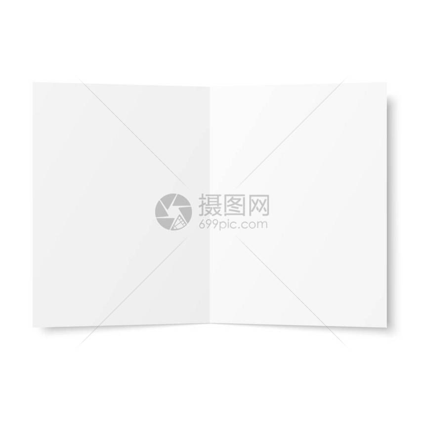 白色背景上打开的矢量空白白色双重小册子图片