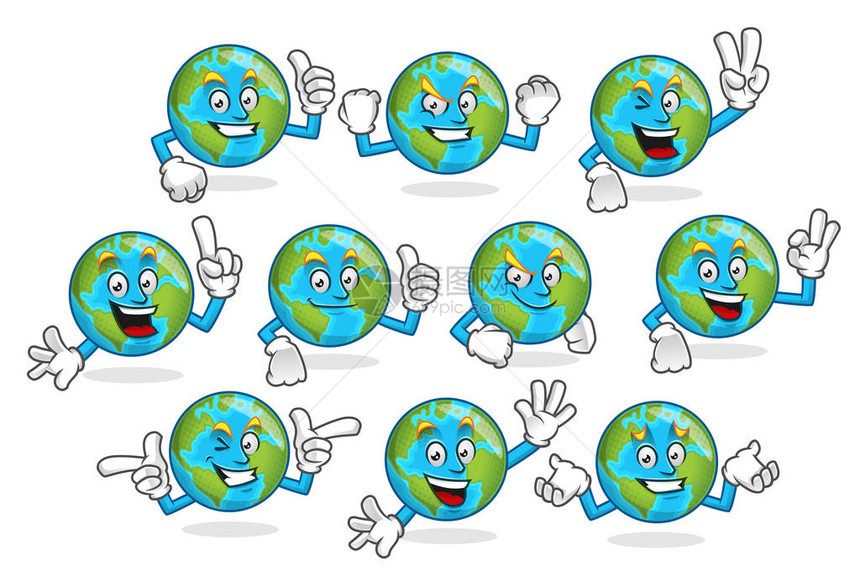 一组地球矢量吉祥物地球字符矢量包图片