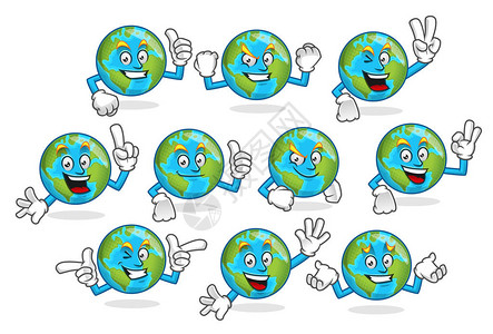 笔势一组地球矢量吉祥物地球字符矢量包插画