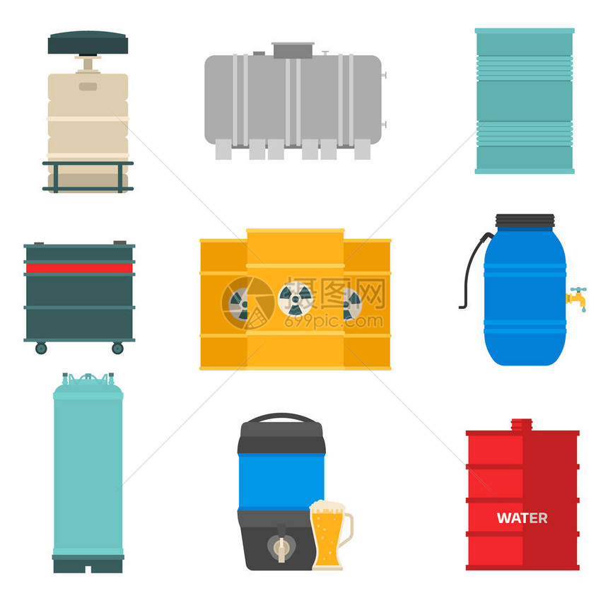 油桶容器燃料桶储存排钢桶容量罐天然金属肠化学容器矢量图示图片