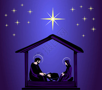 耶稣降生素材圣诞降生场景在马槽里在剪影和伯利恒矢量eps10插画