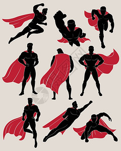 功能强大一套超级英雄在9不同的体式未使用渐变插画