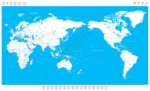 北美洲世界白色蓝色亚洲在中心插画
