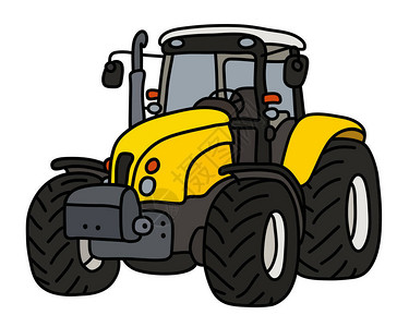 一辆黄色重型拖拉机的手绘图背景图片