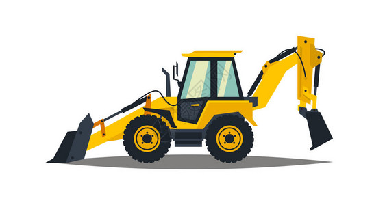 承建商黄色挖掘装载机在白色背景工程机械特种设备矢量插图插画