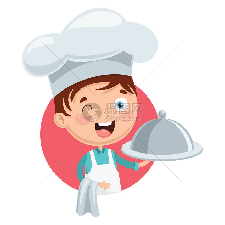 厨师孩子烹饪的矢量插图图片