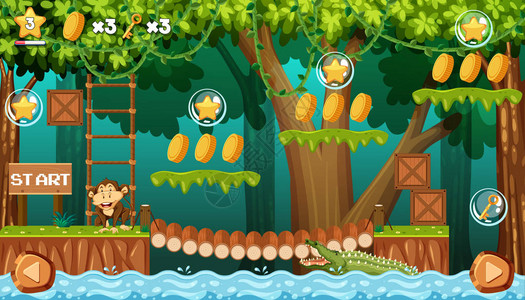 丛林中的猴子游戏模板插图图片