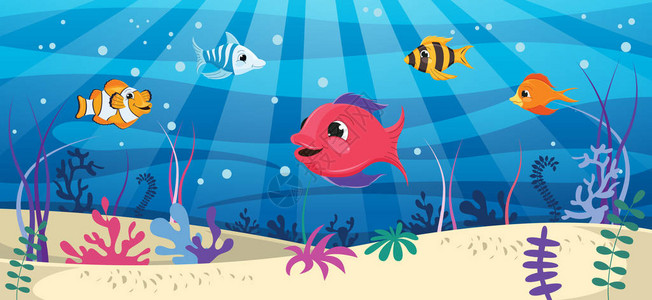 海水鱼矢量图的海底世界插画