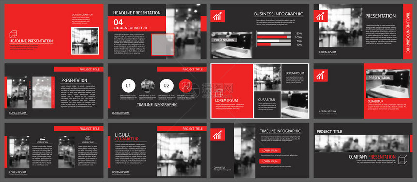 红色和幻灯片演示模板信息图表业务元素用于传单小册子传单企业营销广告年度报告图片