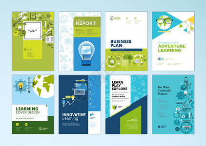 一套关于在线主题的小册子设计模板传单布局营销材料年度报告封面演示模图片
