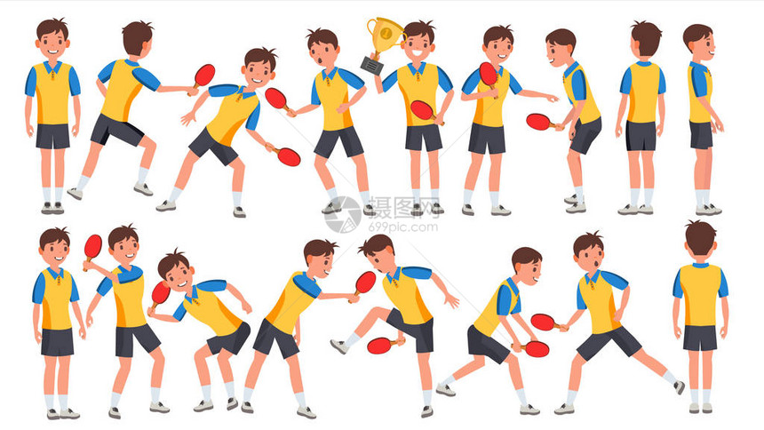 乒乓球男子球员男向量收到球程式化播放器卡通运动员人物插画图片