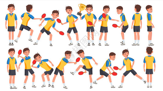 卢比奥运球乒乓球男子球员男向量收到球程式化播放器卡通运动员人物插画插画
