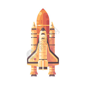 特派团航天飞机平面图橙色宇宙飞船图标插画