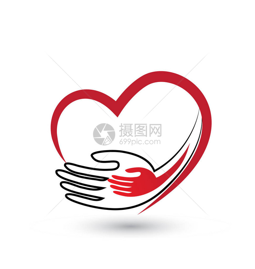 帮助关爱的手与心脏图标徽标图片